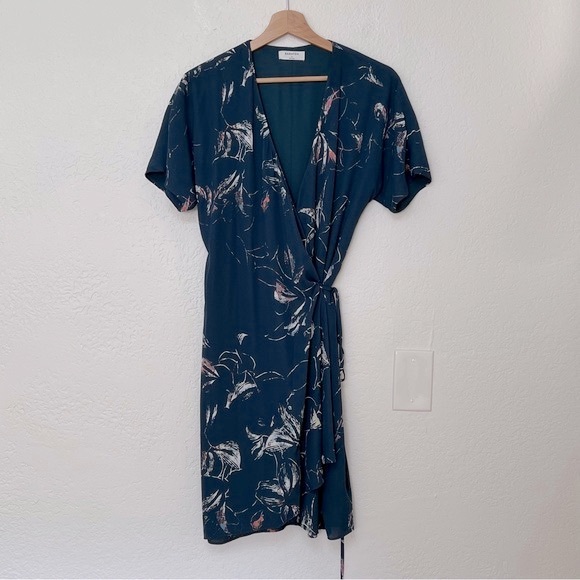 Aritzia Babaton Wallace Turquoise Blue Floral Wrap Dress, Size S - Picture 2 of 5